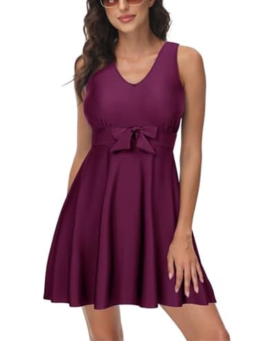 Kate Kasin 2025 Swimsuit Bathing Suits for Curvy Women One Piece Flowy Swimdress with Boyshorts Tummy Control Swimwear Wine Red - Image 1
