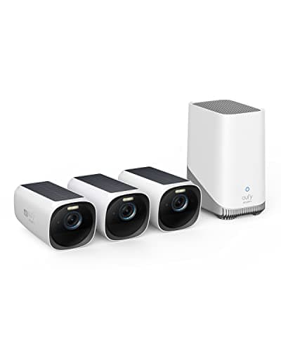 eufy Security eufyCam S330(eufyCam 3) 3-Cam Kit, Security Camera Outdoor Wireless, 4K Camera with Integrated Solar Panel, Face Recognition AI, Expandable Local Storage, 2.4 GHz Wi-Fi, No Monthly Fee - Image 1