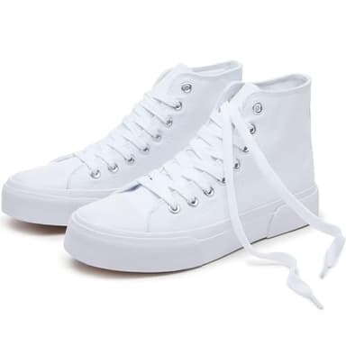 hash bubbie High Top Sneakers for Women Classic High Tops Canvas Shoes Lace up Women's Fashion Sneaker(White Mono,US9W/US7M) - Image 1