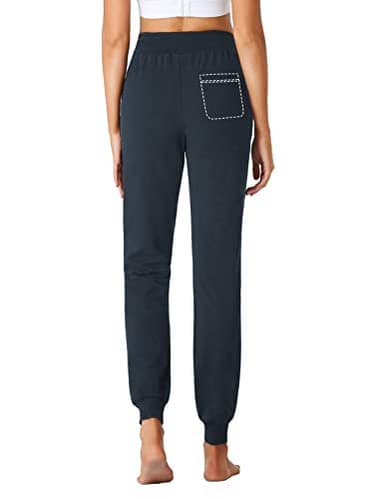 SEVEGO Womens Tall 34 Inseam Jogger Lightweight Cotton Sweatpants Zipper Pockets Running Long Sweat Pants, Dark Blue, L - Image 5