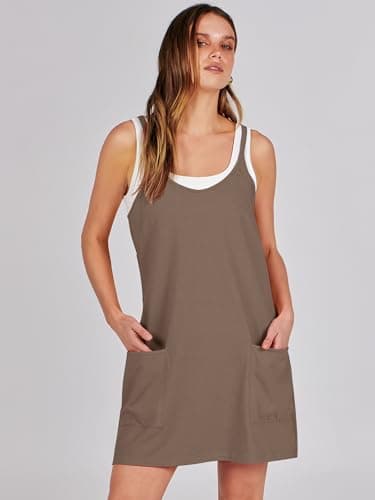 ANRABESS Women Athletic Dress Summer Tennis Workout Active Sports Mini Romper Dress Built in Shorts Travel Vacation Clothes Coffee Small - Image 7