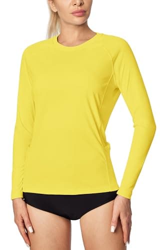 IUGA Rash Guard for Women UPF 50+ SPF UV Protection Long Sleeve Workout Tops with Pockets Dry Fit Hiking Swim Shirt Yellow - Image 1