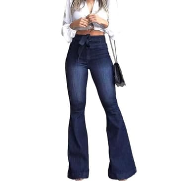 KDF High Waisted Flare Jeans for Women Bell Bottom Jeans with Belt for Women Stretch Wide Leg - Image 1