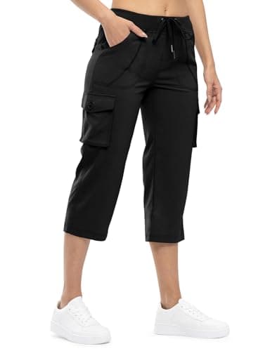 TBMPOY Womens Cargo Capris Hiking Lightweight Pants 6 Pockets Quick Dry Casual Outdoor Trip Loose Shorts Cropped Cotton Black L - Image 3