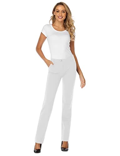 Tapata Women's 26''/28''/30''/32''/34'' Stretchy Straight Dress Pants with Pockets Tall, Petite, Regular for Office Work Business 28", White, S - Image 8