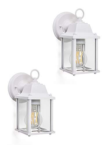 CORAMDEO Outdoor Wall Porch Light, Wall Sconce for Porch, Patio, Deck and More, E26 Medium Base Socket, Suitable for Wet Location, White Powder Coat Cast Aluminum with Beveled Glass 2 Pack - Image 1