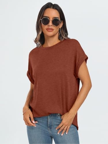 AUTOMET Womens Summer Tops Oversized Short Sleeve Business Casual Dressy T Shirts Trendy Fashion Clothes Spring Outfits 2025 Brickred 2XL - Image 4