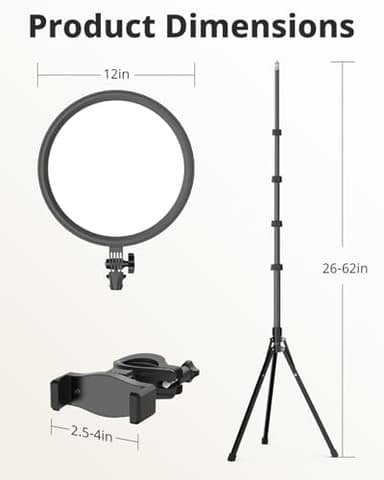 UBeesize 12" Ring Light with 62" Tripod Stand, Professional Big Ring Light with Phone Holder and Remote, Full Screen Lighting for Makeup, Live Stream, YouTube, Video Recording, Photography - Image 5