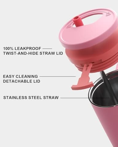 KISSKIND 40 oz Tumbler with Handle and Straw | Lumi Spin Hidden Straw 100% Leakproof Insulated Tumbler | Stainless Steel Water Bottle for Mom, Nurse, Teacher | Orange - Image 4