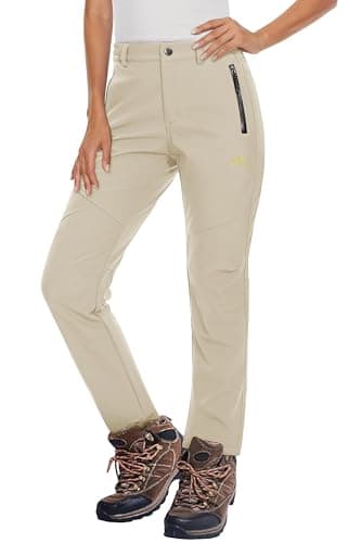 MAGCOMSEN Women Ski Pants Waterproof Insulated Hiking Pants Cold Weather Thermal Warm Fleece Lined Winter Pant Beige XXL - Image 1