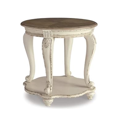 Signature Design by Ashley Realyn French Country Two Tone Round End Table, Chipped White - Image 1