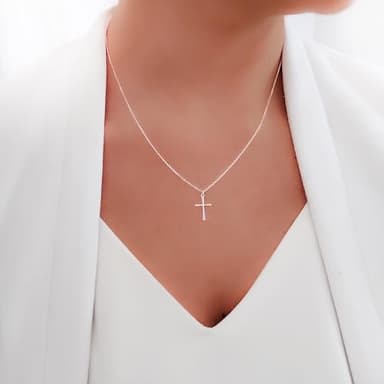 Annika Bella Small Cross Necklace, 925 Sterling Silver Faith Jewelry, Religious Tiny Pendant Charm Necklaces, Gift for Her (Silver) - Image 2