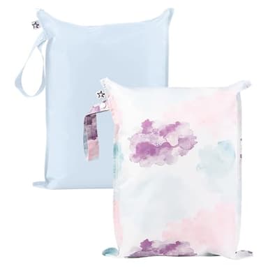Tiny Twinkle Mess-Proof Waterproof Wet Dry Bag | 2-Pack Reusable Wet Bags for Swimsuits & Baby Clothes | Leakproof Wet Bag for Travel & Diaper Changes for Baby (Cotton Candy) - Image 1
