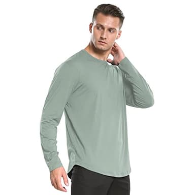 netdraw Men's Ultra Soft Bamboo Viscose T-Shirt Curve Hem Lightweight Cooling Long Sleeve Shirt (Sage/White, Medium) - Image 6