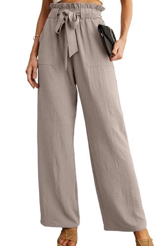 IWOLLENCE Women's Wide Leg Pants with Pockets High Waist Adjustable Knot Loose Casual Trousers Business Work Casual Pants Light Khaki XX-Large - Image 1
