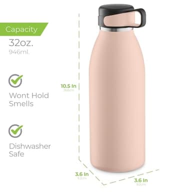 SipX™ Triple-Insulated Stainless Steel Water Bottle - 32oz. With Cover Lid, BPA-Free Reusable Insulated Water Bottle Keeps Cold For 24 Hours, (Pink) - Image 7