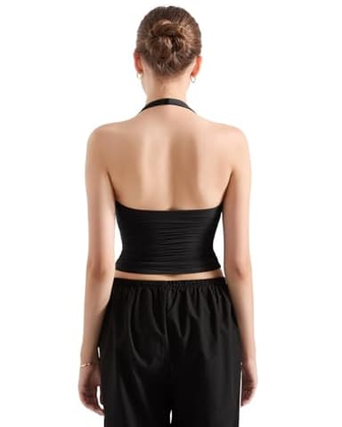 SUUKSESS Women Halter Tank Tops Double Lined Basic Backless Y2K Trendy Going Out Tops (Black,S) - Image 4