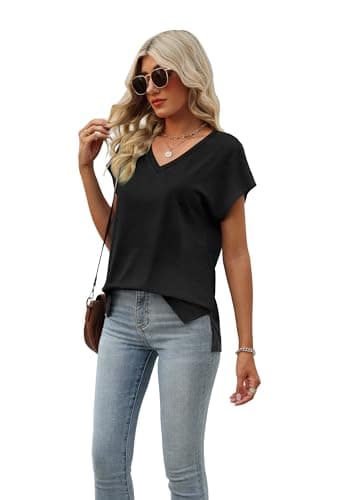Black Tops for Women Short Sleeve Summer Cute Tops Sleeveless Tank Tops V Neck Loose Fit Shirts Black L - Image 3