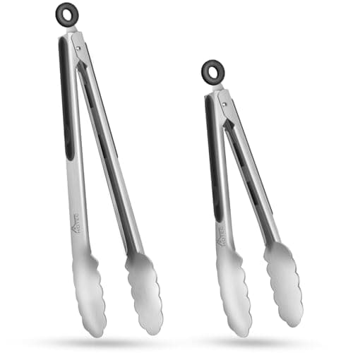 Hotec Stainless Steel Kitchen Tongs Set of 2 - 9" and 12", Locking Metal Food Tongs Non-Slip Grip - Image 1