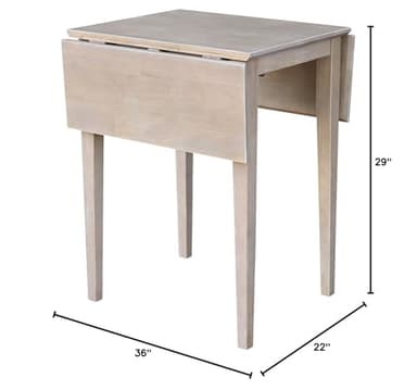 IC International Concepts, Solid Wood Small Drop Leaf Dining Table, Solid Real Wood, Sturdy Parawood,36 X 22 X 29, Minimum Assembly, Washed Gray Taupe - Image 16
