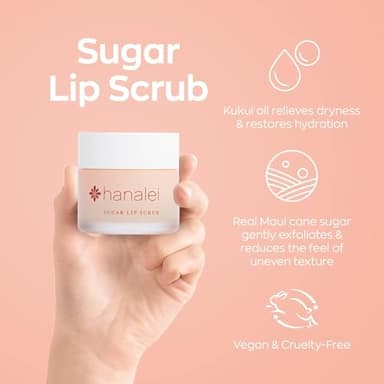 Hanalei Vegan Sugar Lip Scrub Exfoliator - Hawaiian Cane Sugar, Kukui Oil & Shea Butter for Smooth, Hydrated Lips - Natural, Cruelty-Free Lip Care, Removes Dry Skin, Moisturizes & Softens (22g) - Image 3