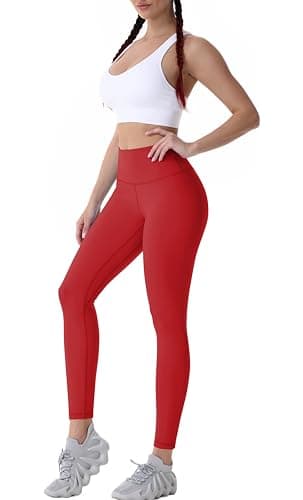 Sunzel Workout Leggings for Women, Squat Proof High Waisted Yoga Pants 4 Way Stretch, Buttery Soft Sunzfly 28", Red, Large - Image 4