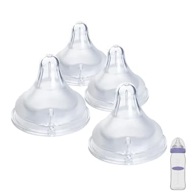 4 Count Bottle Nipples Compatible with Lansinoh NaturalWave Bottle, Soft and Durable Silicone Bottle Nipples, BPA-Free Replacement Bottle Nipple S - Image 1
