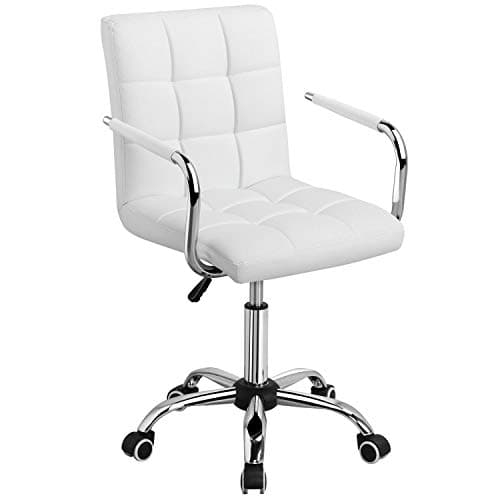 Yaheetech White Desk Chairs with Wheels/Armrests Modern PU Leather Office Chair Midback Adjustable Home Computer Executive Chair 360° Swivel - Image 1