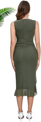 Women's Midi Bodycon Dress Summer Sleeveless Ruffle Mermaid Dress Cocktail Party Tank Dresses for Wedding Guest,Green,Medium - Image 6