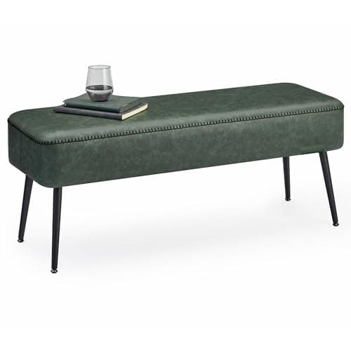 VASAGLE EKHO Collection - Bench for Entryway Bedroom, Synthetic Leather with Stitching, Ottoman Bench with Steel Legs, Living Dining Room, Mid-Century Modern, Loads 660 lb, Forest Green ULOM076C01 - Image 1