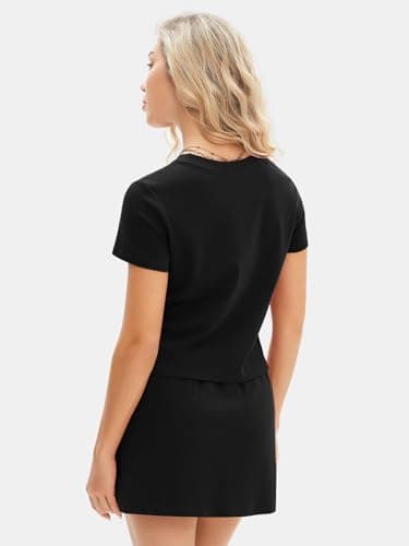 EXLURA Womens Summer 2 Piece Short Skirt Sets Short Sleeve Tshirt Matching Tennis Skort Dressy Cotton Travel Vacation Outfits - Image 4