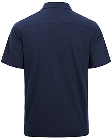 J.VER Linen Shirts for Men Beach Vacation Button Down Short Sleeve Untucked Dress Shirt Cotton Big and Tall Wedding Tops Blue XXL - Image 4