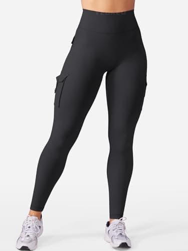 YEOREO CoreFlex Workout Cargo Leggings with Pockets for Women Hidden Scrunch Butt Lifting Leggings Gym Yoga Pants Black S - Image 4