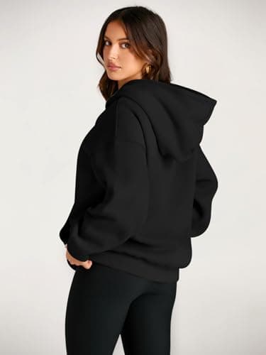 Trendy Queen Womens Oversized Hoodies Fleece Sweatshirts Fall Fashion 2025 Pullover Sweaters Winter Clothes Black S - Image 4