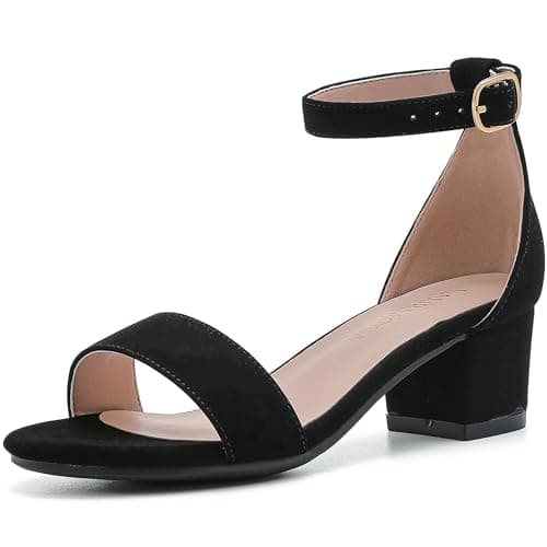LAURMOSA Girls Black Dress Shoes Tween Formal Open Toe Sandals Tween Heels Size 2 Flower Girls Dress Sandals for Wedding Kids High Heels Fancy Shoes Dance Prom Party(L1008NuBlack 2) - Image 1