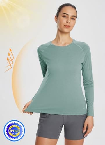 baleaf Women's UPF 50+ Long Sleeve Shirts Sun UV Blocking Pullover Crew Neck Summer Sunscreen Clothing Fishing Beach Outdoor Active Heather Sublime Green S - Image 2