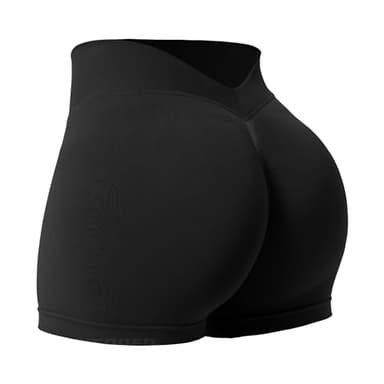 YEOREO Workout Scrunch Shorts Women V Back Gym Butt Lifting Liz High Waisted Seamless Shorts Black S - Image 1
