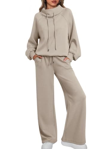 AUTOMET Lounge Sets for Women Sweatsuits 2 Piece Fall Fashion Outfits 2025 Sweatshirt Wide Leg Sweatpants Tracksuit CoffeeGrey L - Image 1