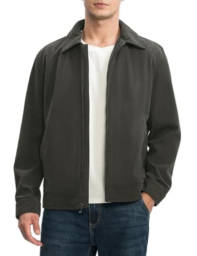Rdruko Mens Lightweight Casual Jacket Full Zip Laydown Collar Golf Outdoor Work Jackets with Zip Pockets Deep Grey M - Image 1