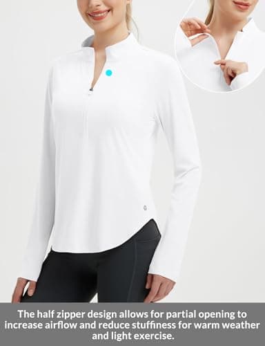 baleaf Women's Sun Shirts UPF50+ Half 1/4 Zip Shirt Rash Guard Long Sleeves SPF Lightweight Clothing UV Protection Hiking Top Ultra White L - Image 4