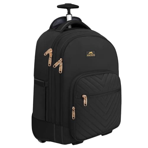 MATEIN Rolling Backpack for Women, 17 inch Water Resistant Wheeled Laptop Backpack, Large Carry On Luggage Travel Backpack with Wheels, Trolley Suitcase Business Overnight Roller Bag for Adults, Black - Image 1
