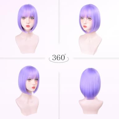 T-color Purple Bob Wigs for White Women - 12'' Short Bob Wigs With Bangs Natural Fashion Synthetic Wig Colorful Synthetic Hair for Daily Cosplay Halloween - Image 3