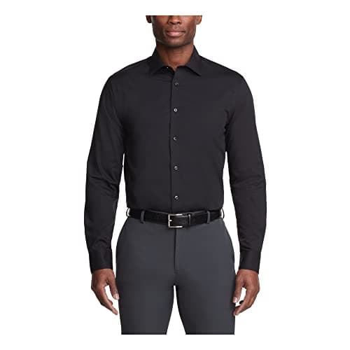 Calvin Klein Men's Regular Fit Non Iron Herringbone Solid, Black, 14.5/32-33 - Image 1