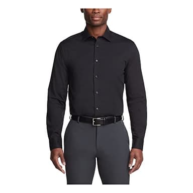 Calvin Klein Men's Regular Fit Non Iron Herringbone Solid, Black, 14.5/32-33 - Image 1