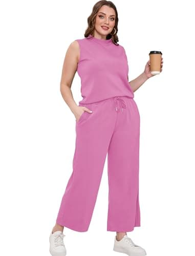 SAMPEEL Two Piece Set for Women Summer Outfits Vacation Trendy Lounge Sets Mock Neck Matching Sets Women Clothing Wide Leg Crop Pants Set - Image 4