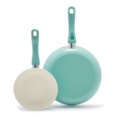 GreenLife Non Stick Fry Pan Set (7" & 10"), Non-Toxic PFAS-Free Ceramic Skillets, Dishwasher & Oven Safe, Egg Omelet Frying Pans, Stay- Cool Handles, Kitchen Home Cooking Essentials, Turquoise - Image 1