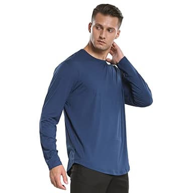 netdraw Men's Ultra-Soft Bamboo Viscose T-Shirt, Curved Hem Lightweight Cooling Cotton Blend Casual Tee, LS Black/Pacific Blue, X-Large - Image 6