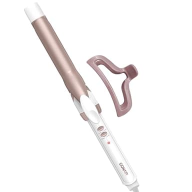 Conair Double Ceramic 1-Inch Curling Iron with Claw Clip, 1-Inch Barrel Creates Classic Curls, Hair Curler for Use on Short, Medium, and Long Hair, White/Rose Gold - Image 1