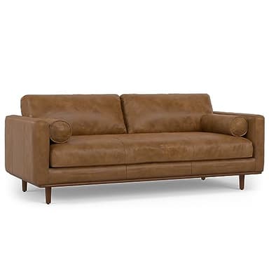 SIMPLIHOME Morrison Mid-Century Modern 89 inch Wide Sofa with Ottoman Set in Caramel Brown Genuine Leather for the Living Room and Family Room - Image 8