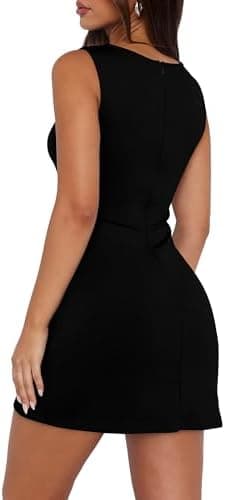 WIHOLL Women's Summer Sleeveless Boat Neck Mini Dress Slim Fit Party Club Bodycon Dresses - Image 6